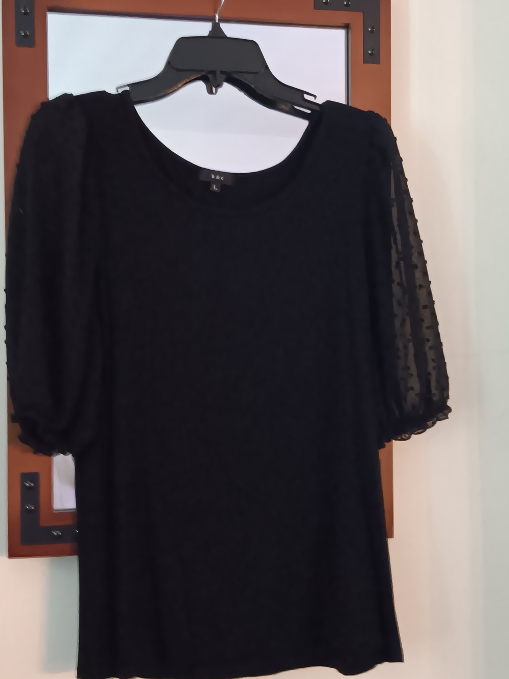 K&C Black Puff-Sleeve Dot-Sheer Top